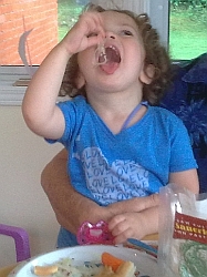 Simon's 3-year old daughter enjoying sauerkraut